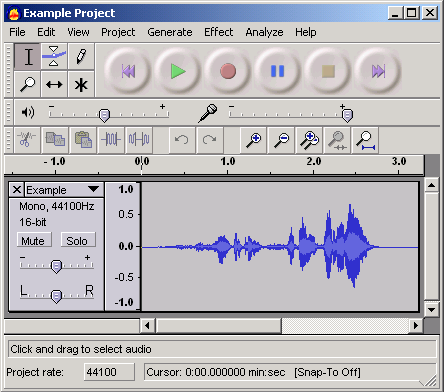 Audacity project with one track of audio